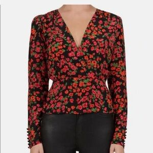 The Kooples Black and Red Floral Blouse